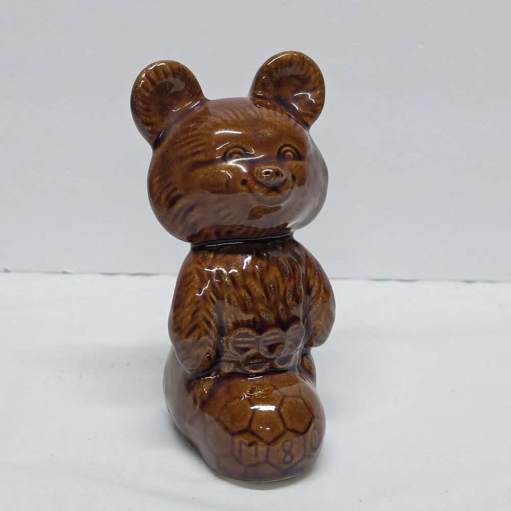 Vintage USSR Olympic Mishka Bear Ceramic Figurine 1980 Olympic Games Memorabilia